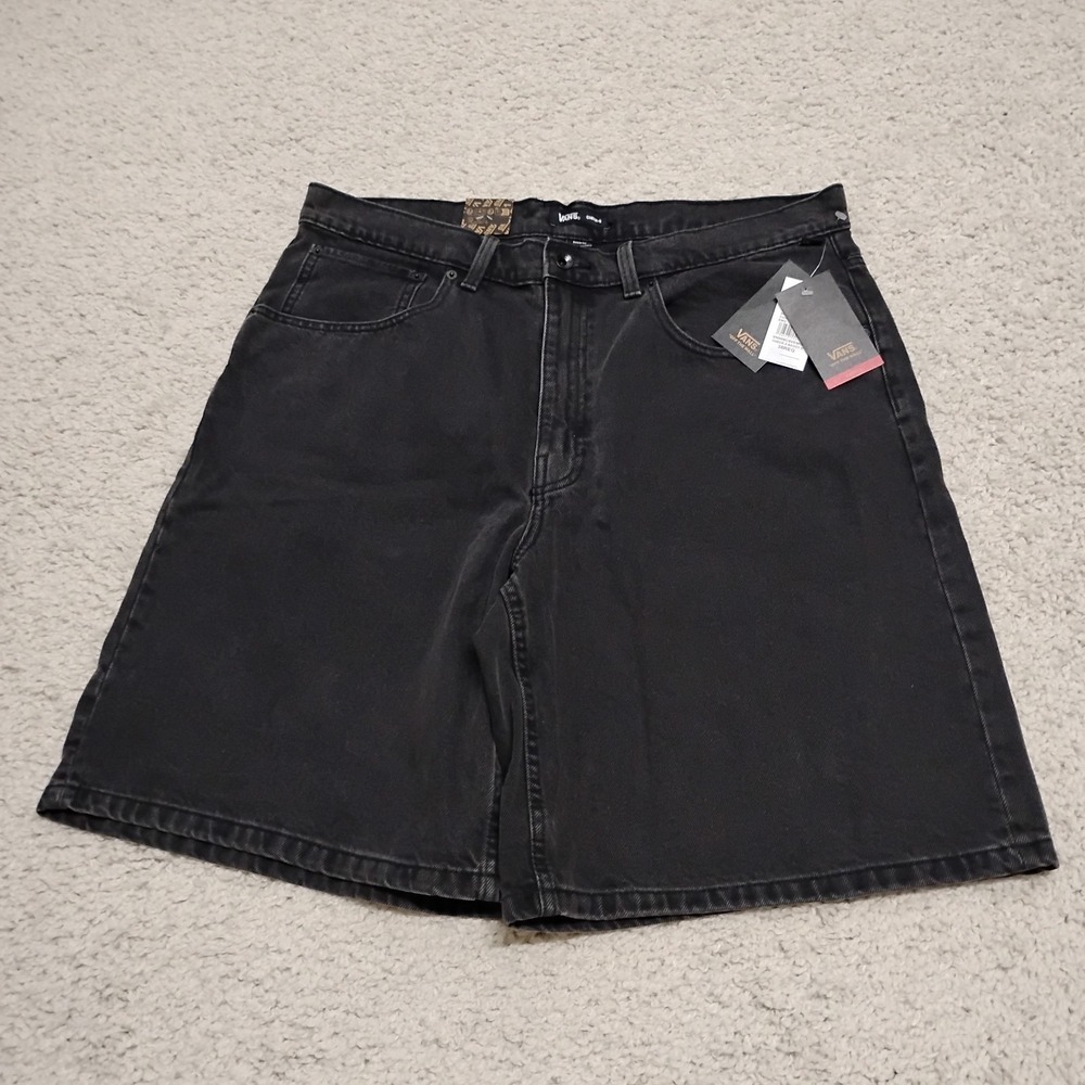 Vans Check-5 Baggy Fit Denim Shorts Mens 38 Black Jorts Gothic Punk Emo Grunge